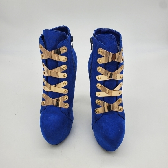 Privilege Shoes Women 6 Surrender  Royal Blue and Gold high heel Booties Boots - Picture 10 of 14